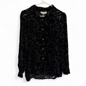 Suchada Burnout Velvet Silk Tunic Top M Sheer Button Down VTG Fairy Whimsical